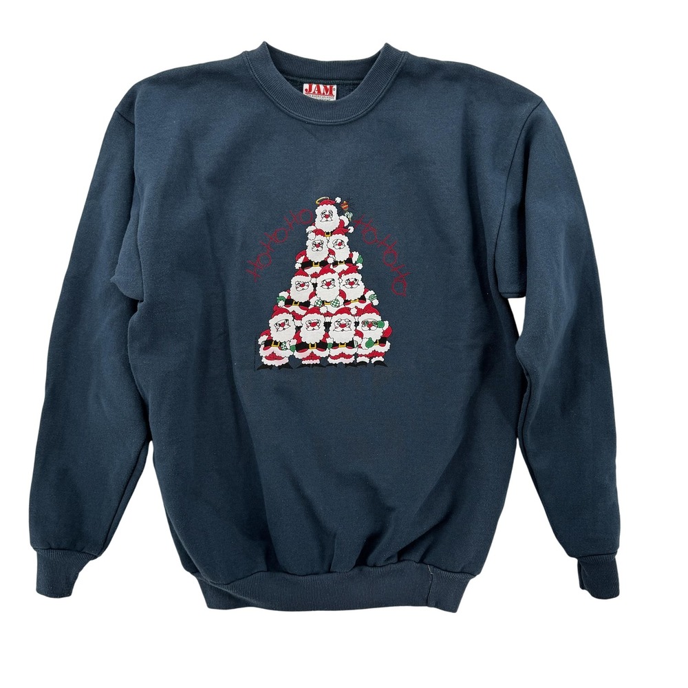 Vintage JAM Christmas Sweatshirt Mens Medium‎ Santa Claus Tree Ho Ho Ho USA 90s